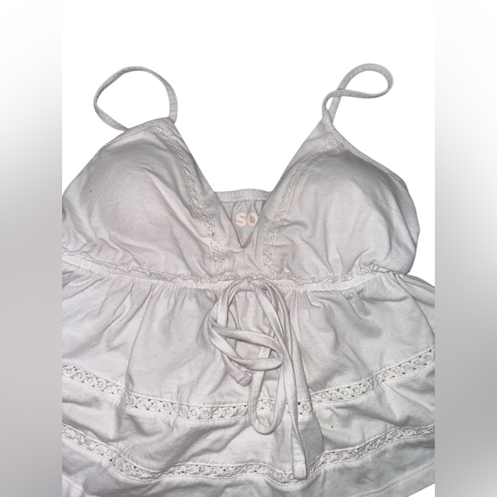 White Lace Trimmed Spaghetti Strap Top - Picture 3 of 5